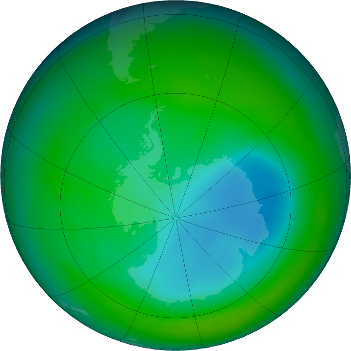 Antarctic ozone map for December 2024